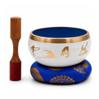 Large Yoga Moves Tibetan Singing Bowl Set - White and Blue 14cm
