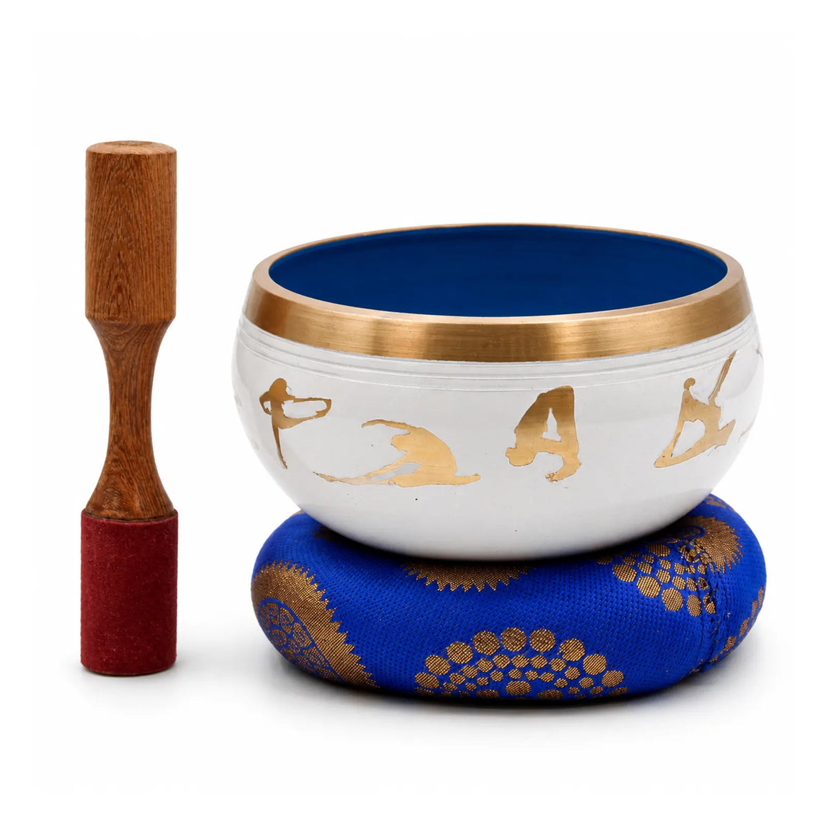 Large Yoga Moves Tibetan Singing Bowl Set - White and Blue 14cm