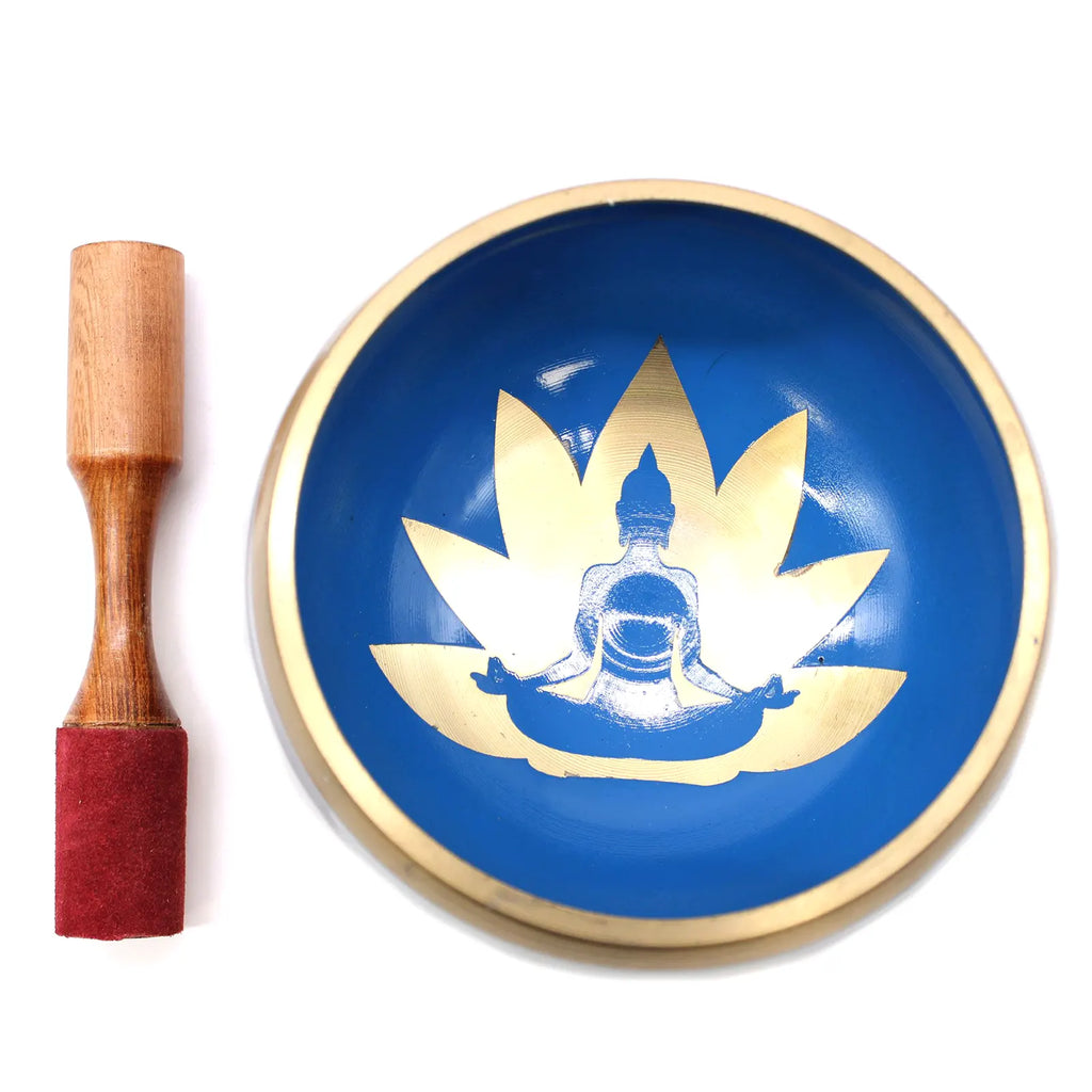 Large Yoga Moves Tibetan Singing Bowl Set - White and Blue 14cm