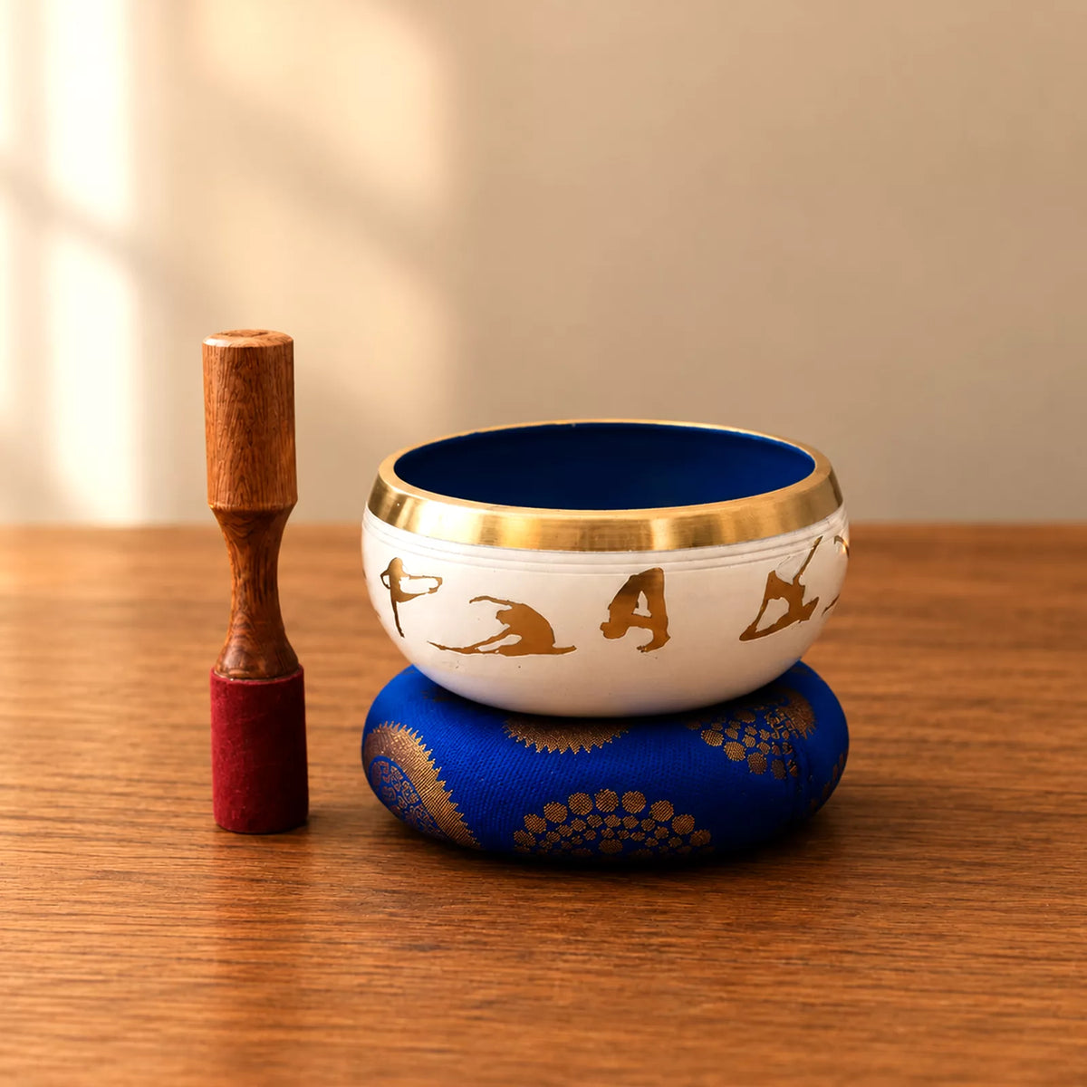 Large Yoga Moves Tibetan Singing Bowl Set - White and Blue 14cm