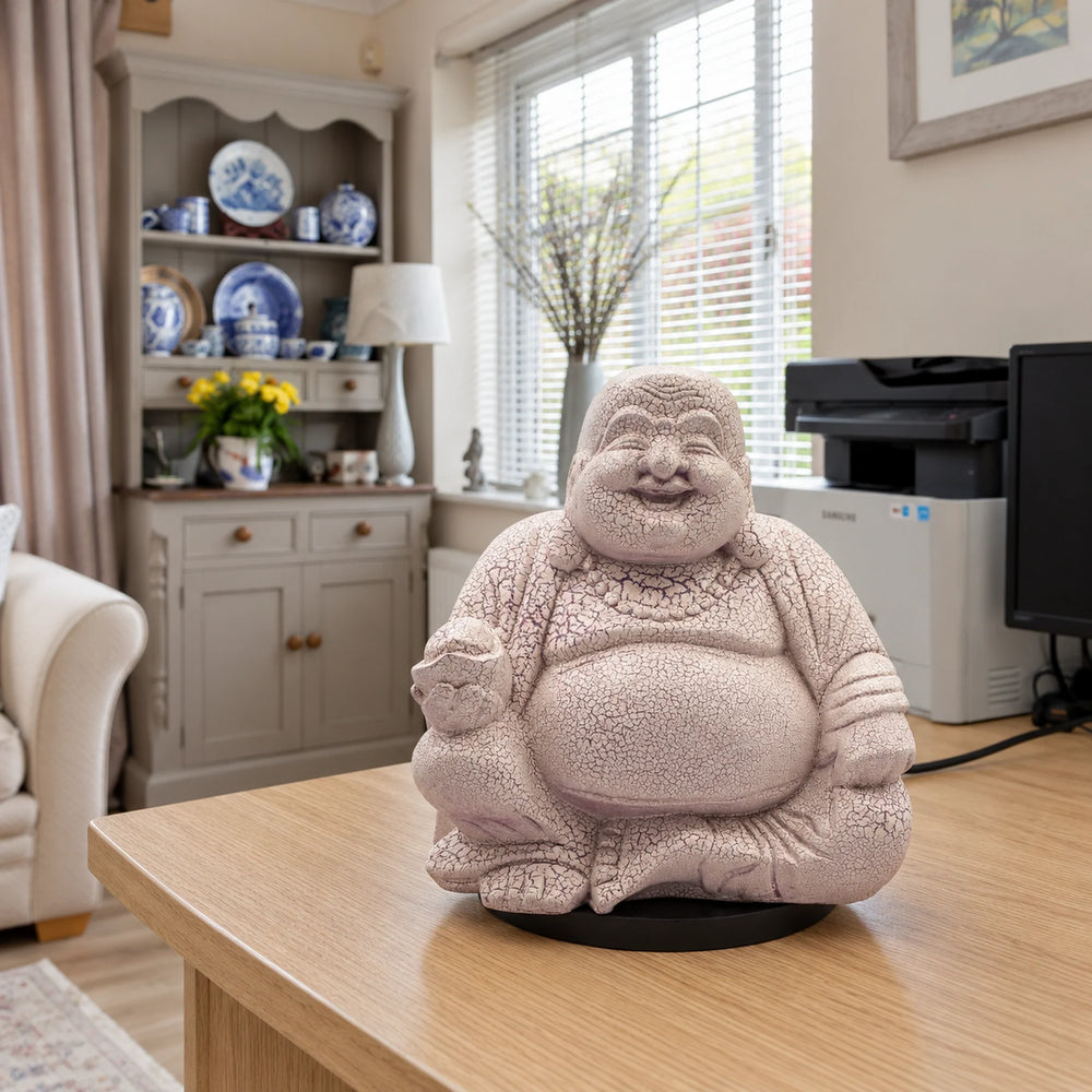 Laughing Buddha Soft Glow Light Lamp Lavender Crackle - Round Stand