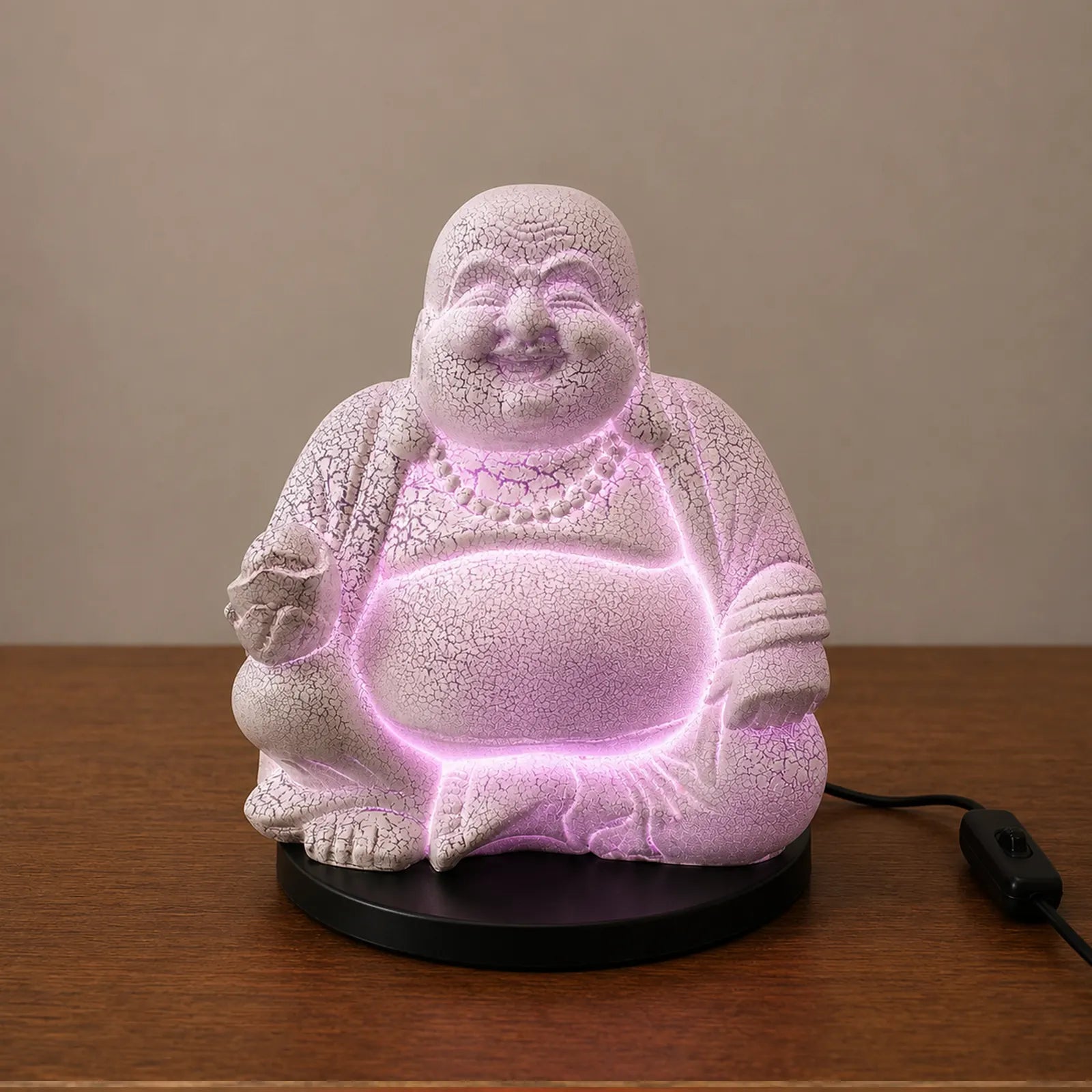 Laughing Buddha Soft Glow Light Lamp Lavender Crackle - Round Stand
