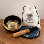 Lotus Flower Hand Beaten Engraved Singing Bowl Gift Set - 14cm