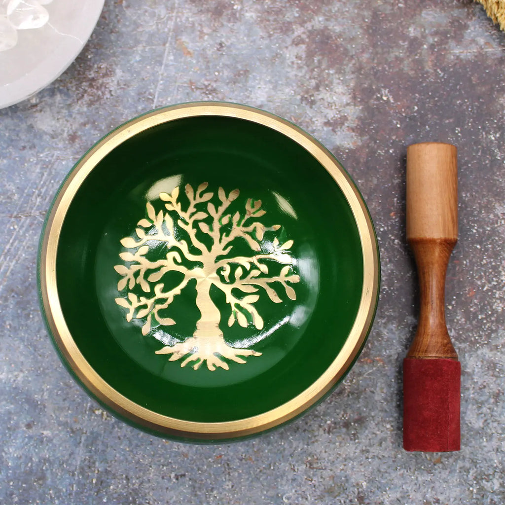 Large Tree of Life Singing Bowl Set- Green 14cm