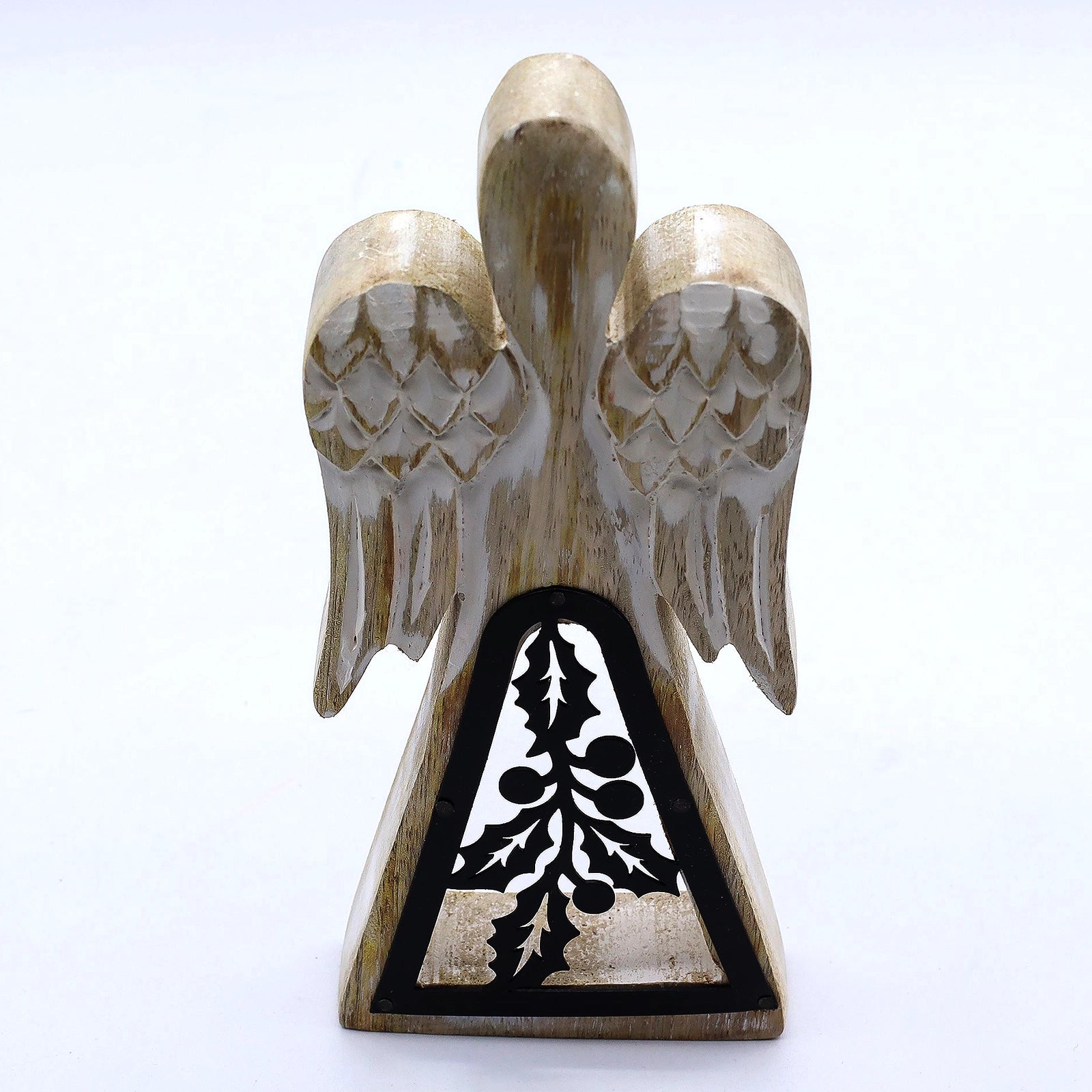 Mango Wood Angel - Whitewash with Iron Decor Cut Out