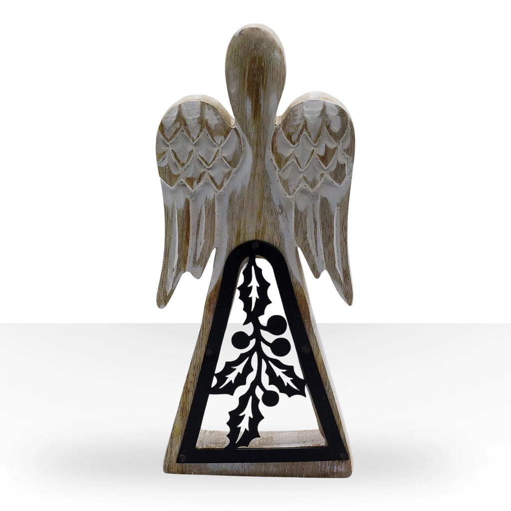 Mango Wood Angel - Whitewash with Iron Decor Cut Out