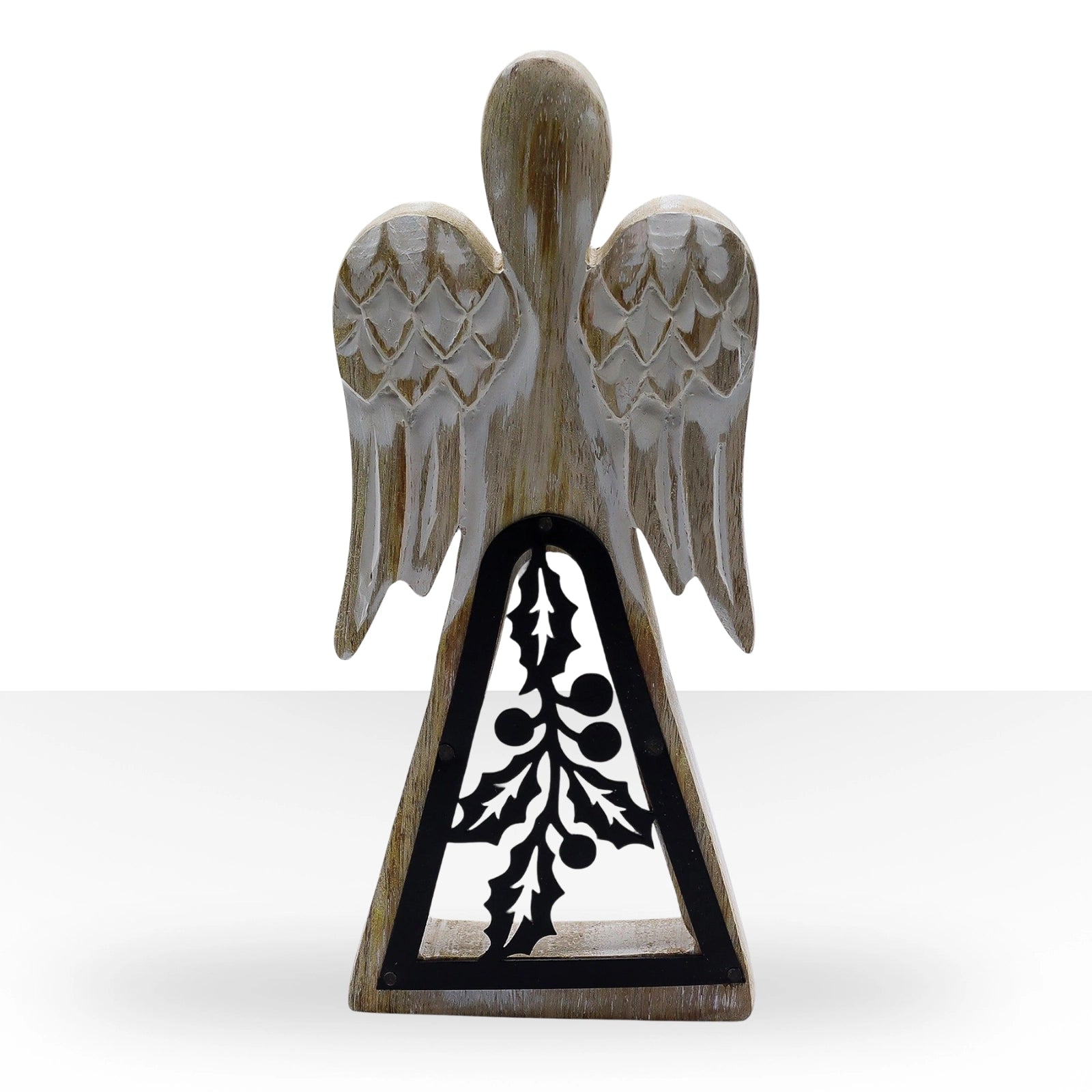 Mango Wood Angel - Whitewash with Iron Decor Cut Out