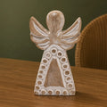 Mango Wood Angel Figurines Statuettes - Whitewash
