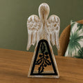 Mango Wood Angel Figurines Statuettes - Whitewash with Iron Decor Cut Out