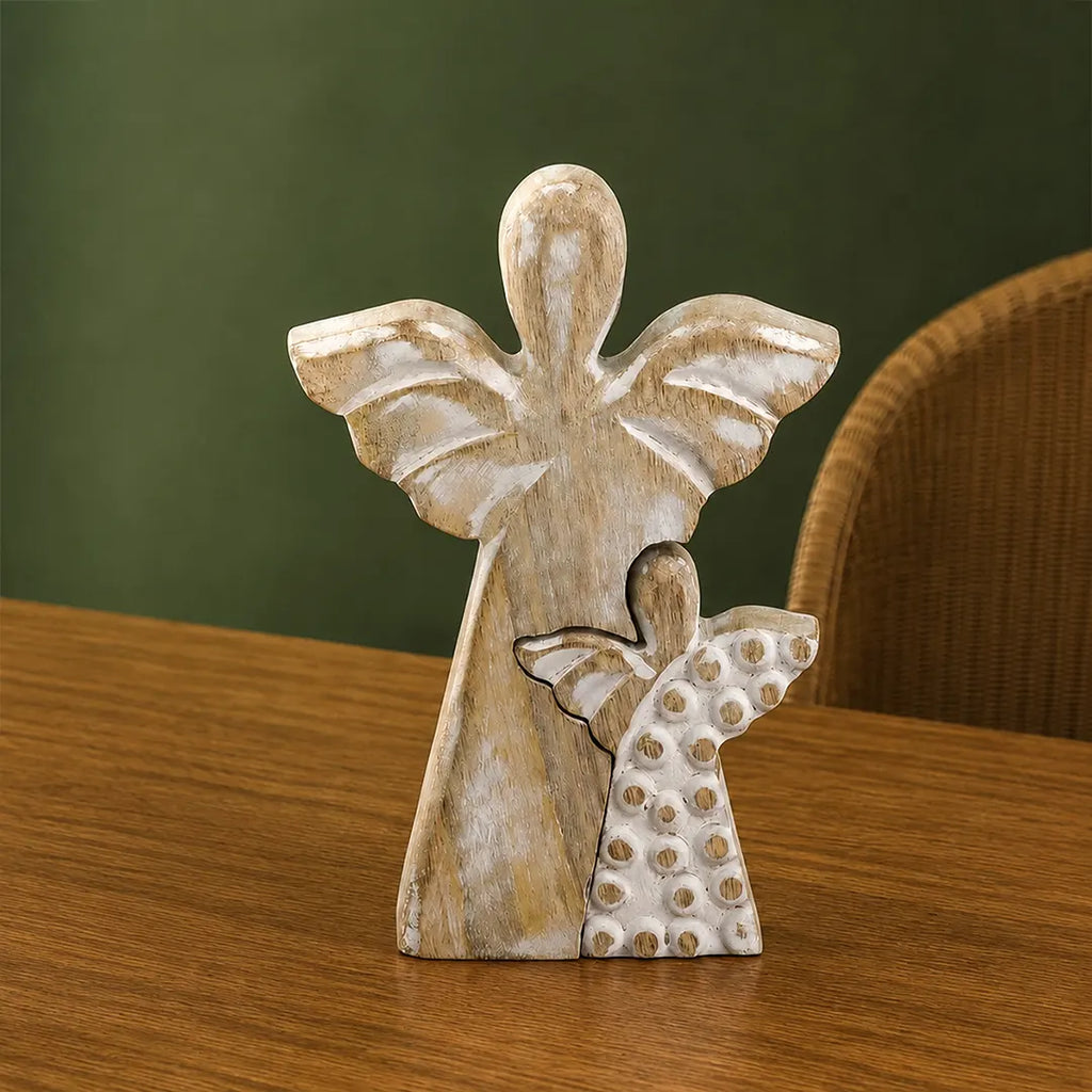 Mango Wood Angel Figurines Statuettes in Angel - Whitewash