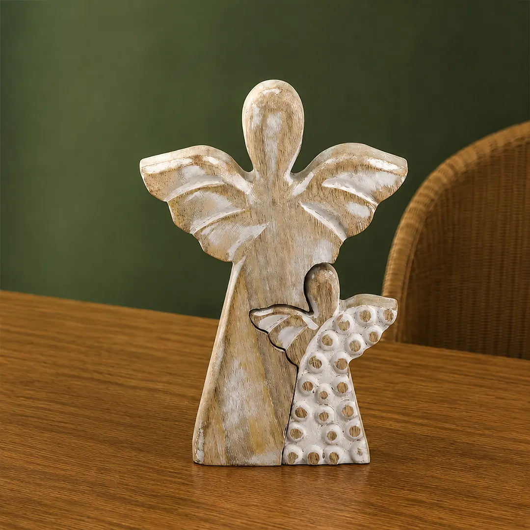 Mango Wood Angel Figurines Statuettes in Angel - Whitewash