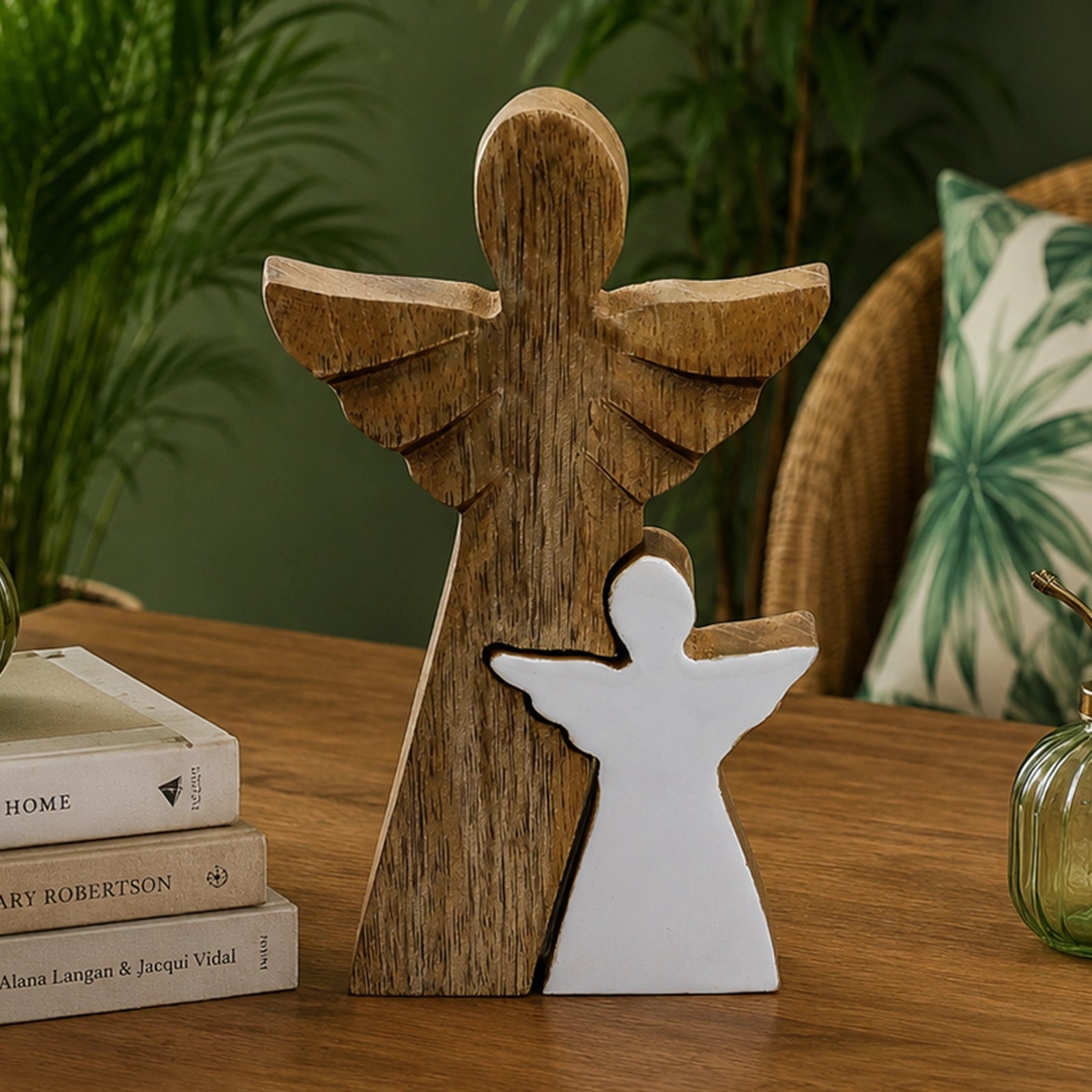 Mango Wood Angel in Angel - White Enamel