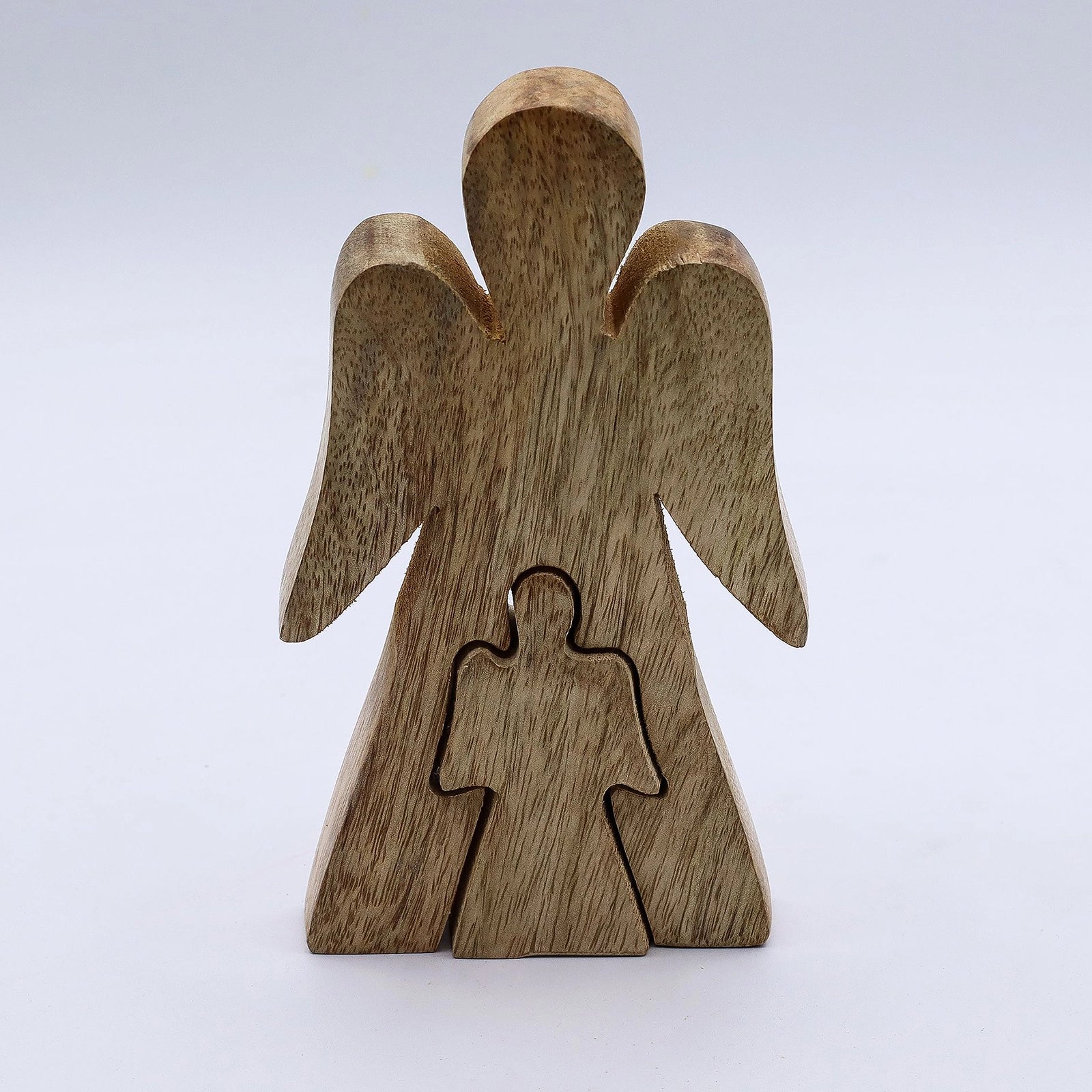 Mango Wood Angel in Angel - White Enamel