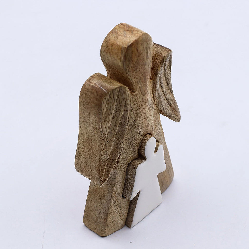 Mango Wood Angel in Angel - White Enamel
