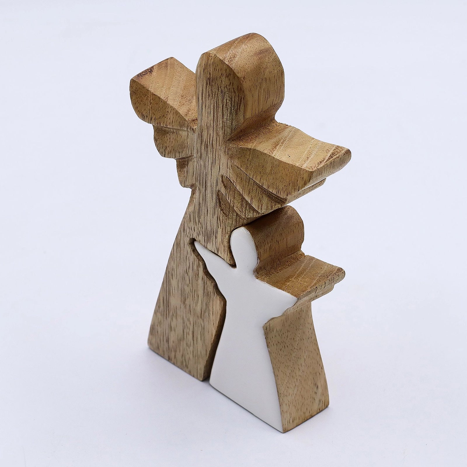 Mango Wood Angel in Angel - White Enamel