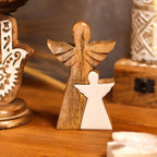 Mango Wood Angel in Angel - White Enamel
