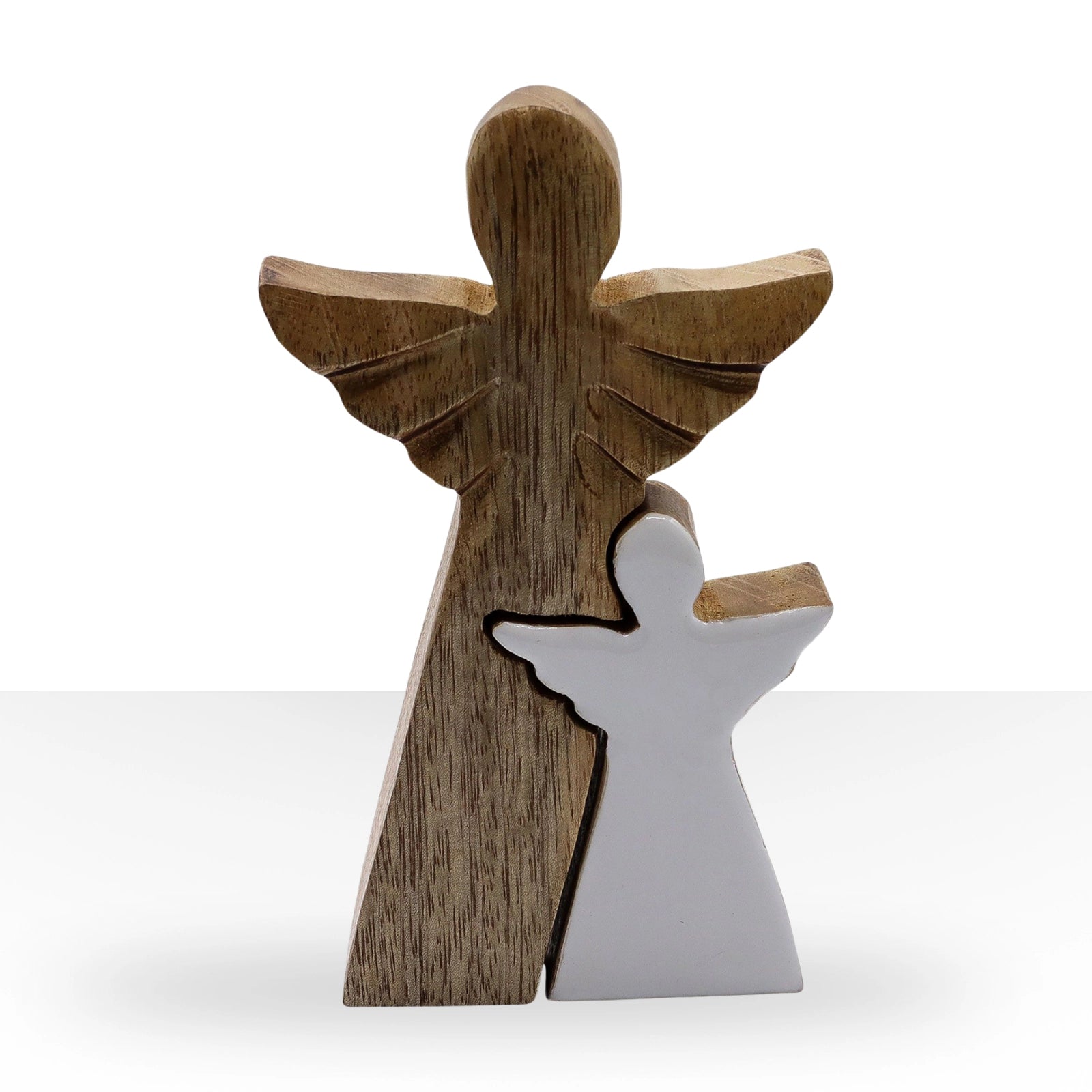 Mango Wood Angel in Angel - White Enamel