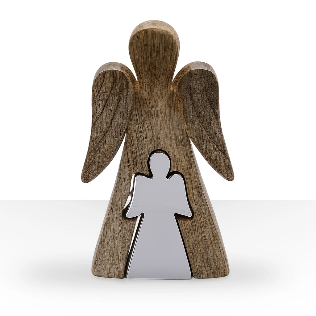 Mango Wood Angel in Angel - White Enamel