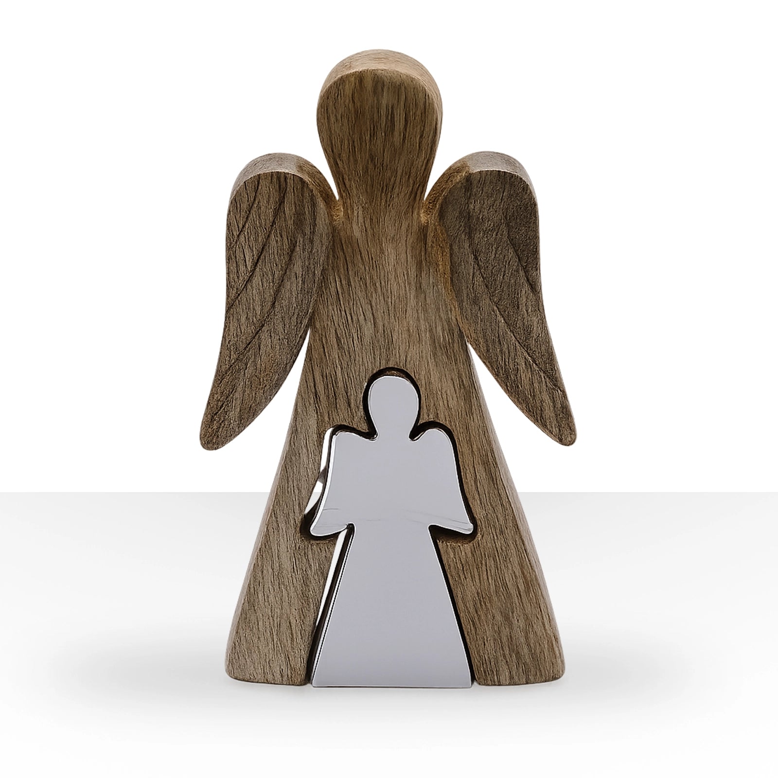 Mango Wood Angel in Angel - White Enamel