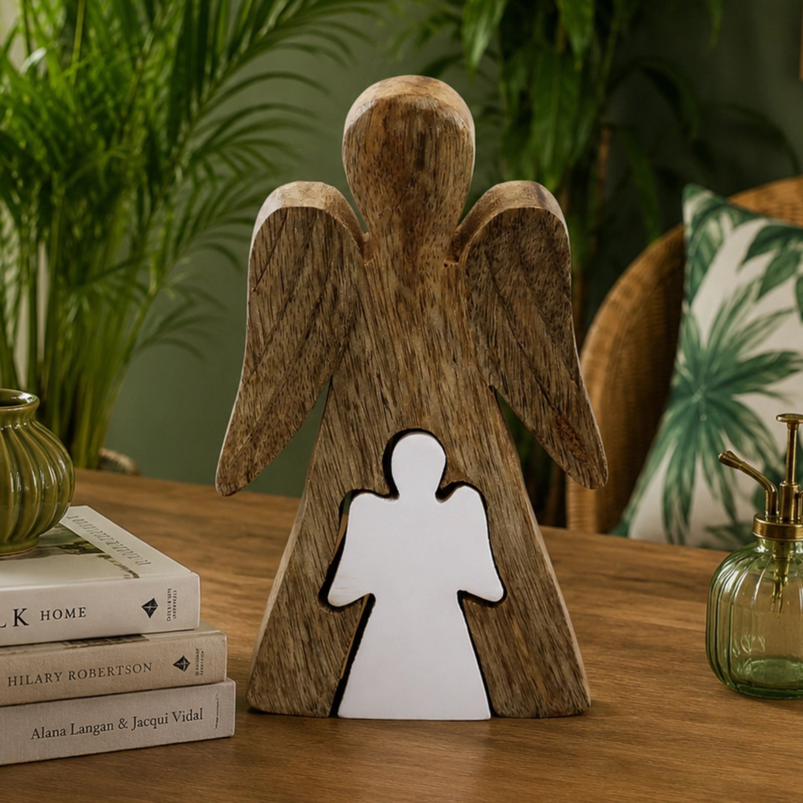 Mango Wood Angel in Angel - White Enamel