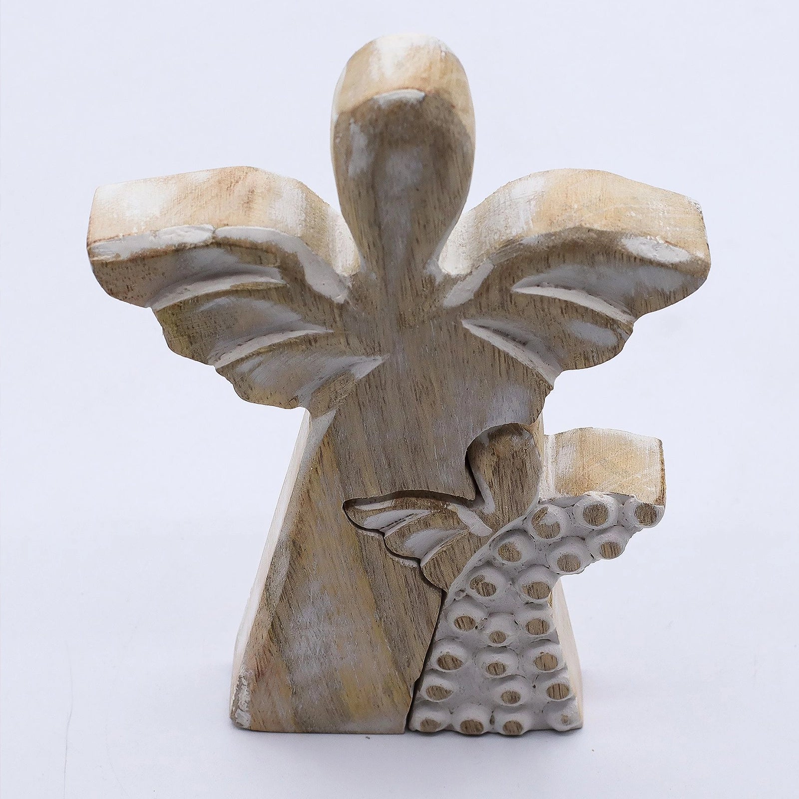Mango Wood Angel in Angel - Whitewash