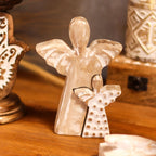 Mango Wood Angel in Angel - Whitewash