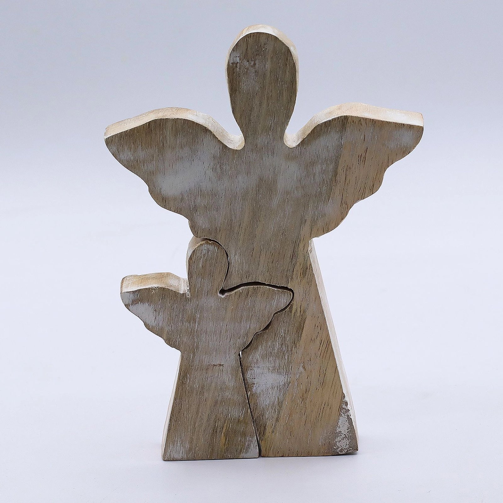 Mango Wood Angel in Angel - Whitewash