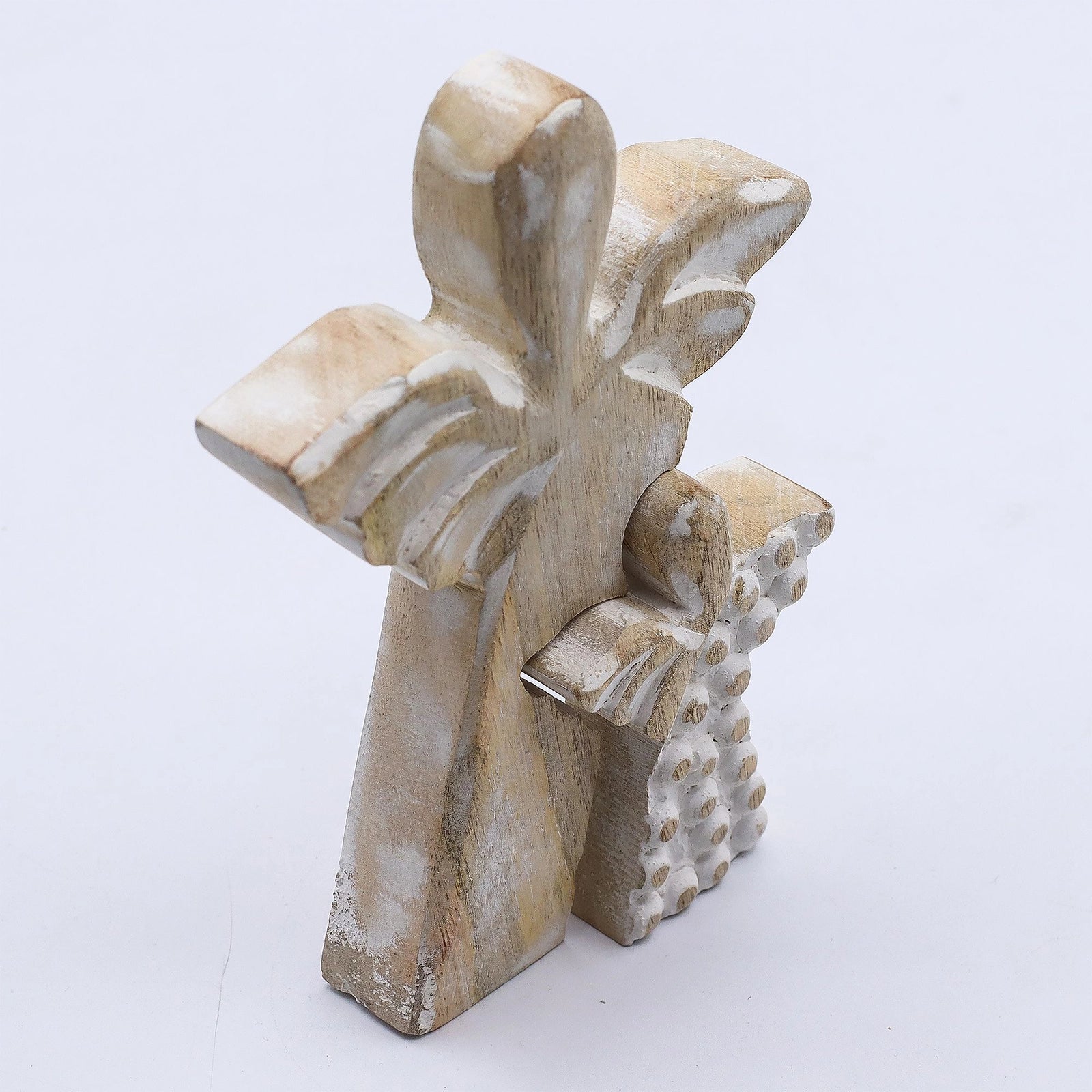 Mango Wood Angel in Angel - Whitewash