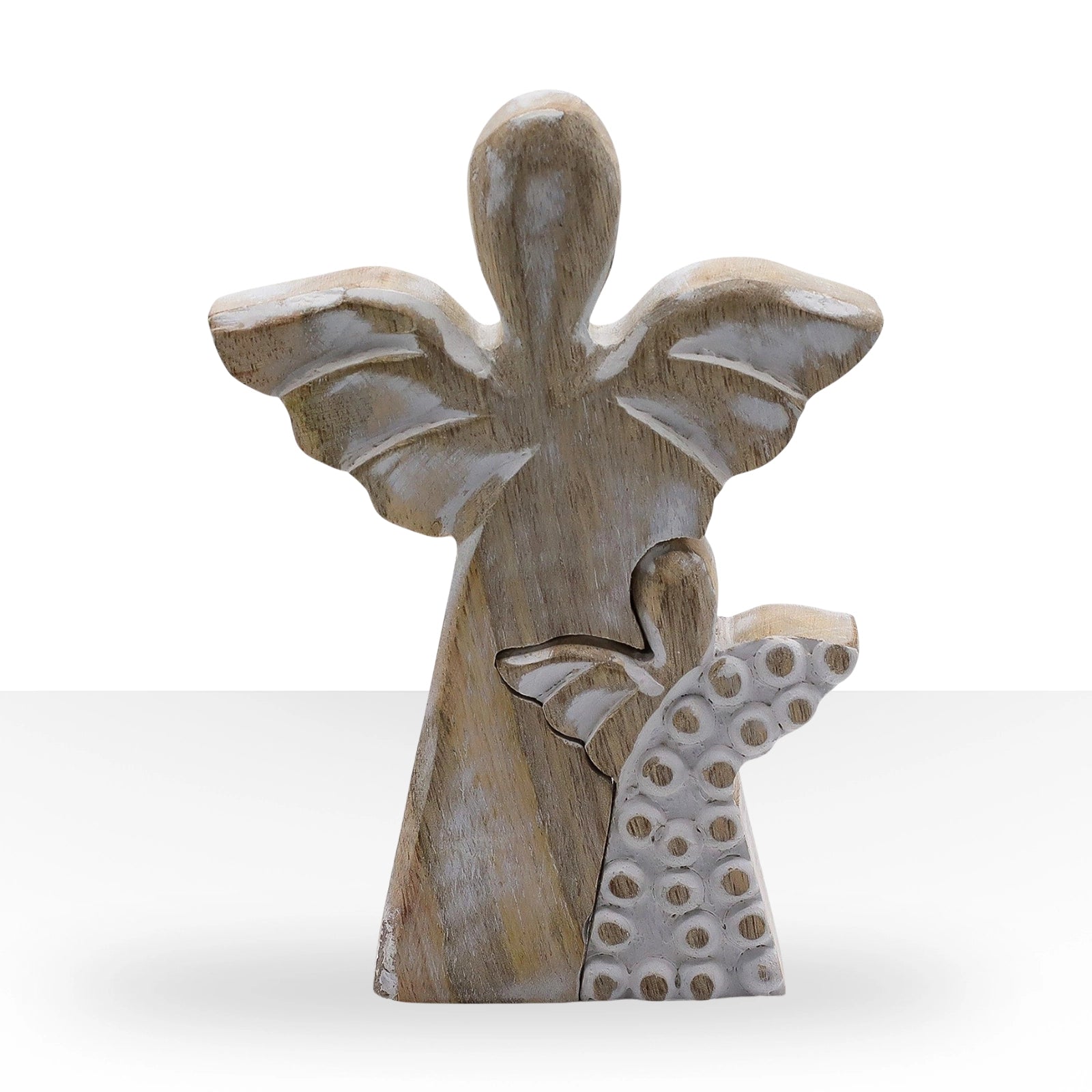 Mango Wood Angel in Angel - Whitewash