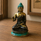 Med Hand Up Sitting Brass Buddha Figure