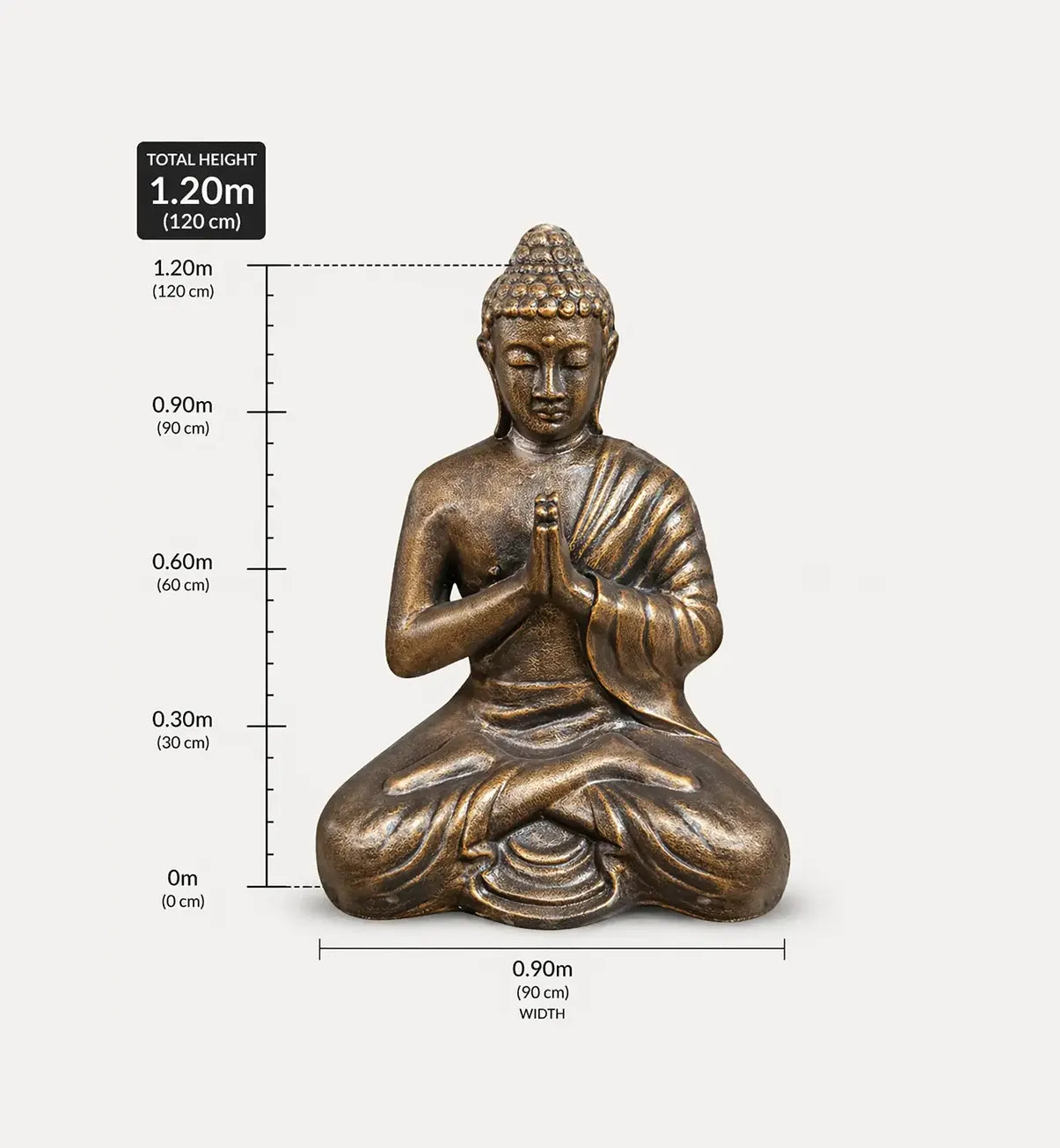 Med Large Antique Gold Praying Buddha Statue - 1.2m Tall