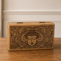Med Square Wooden Buddha Box 17x10x4.2cm - Buddha Face Black Engraved