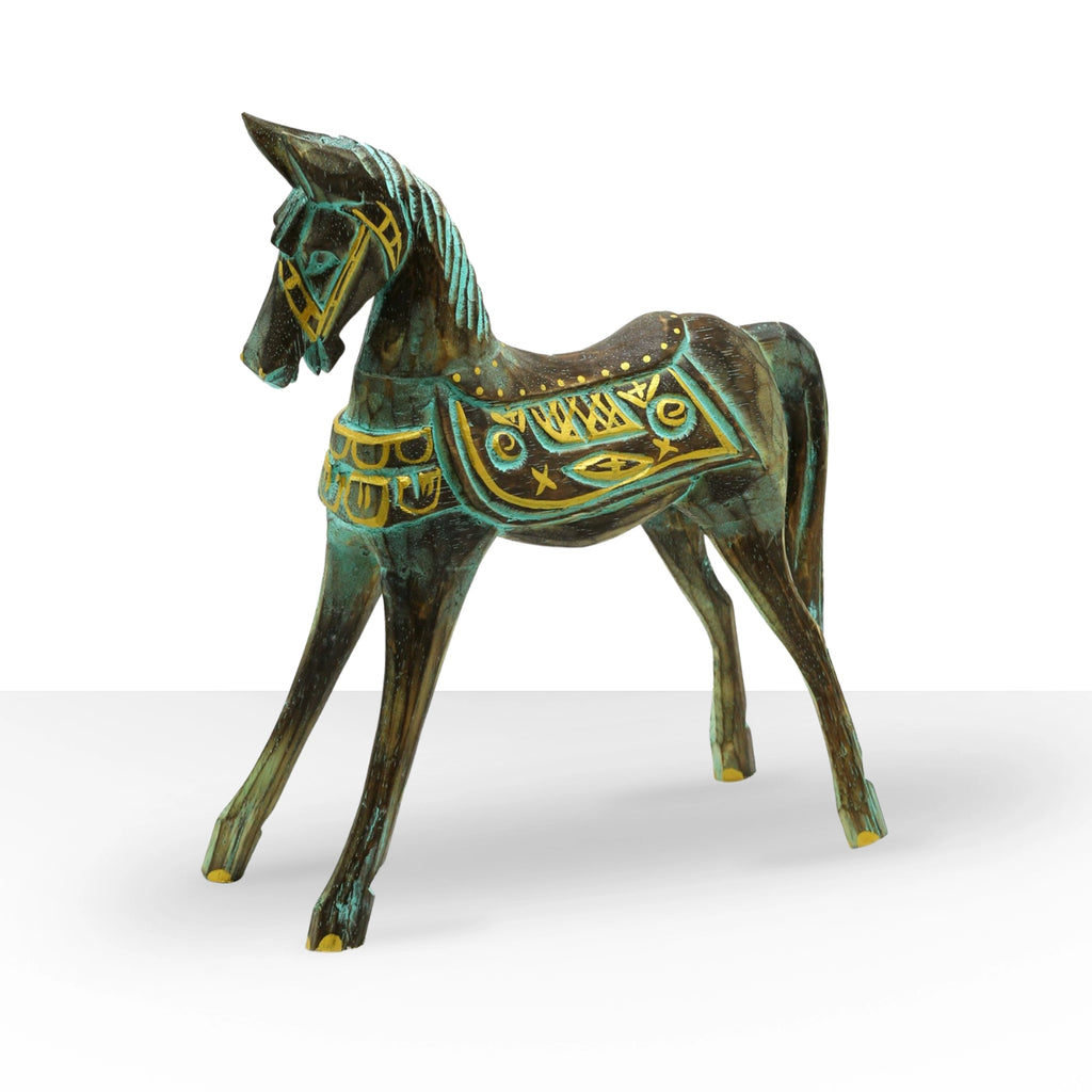 Medium Gold & Turquoise Horse 25 cm