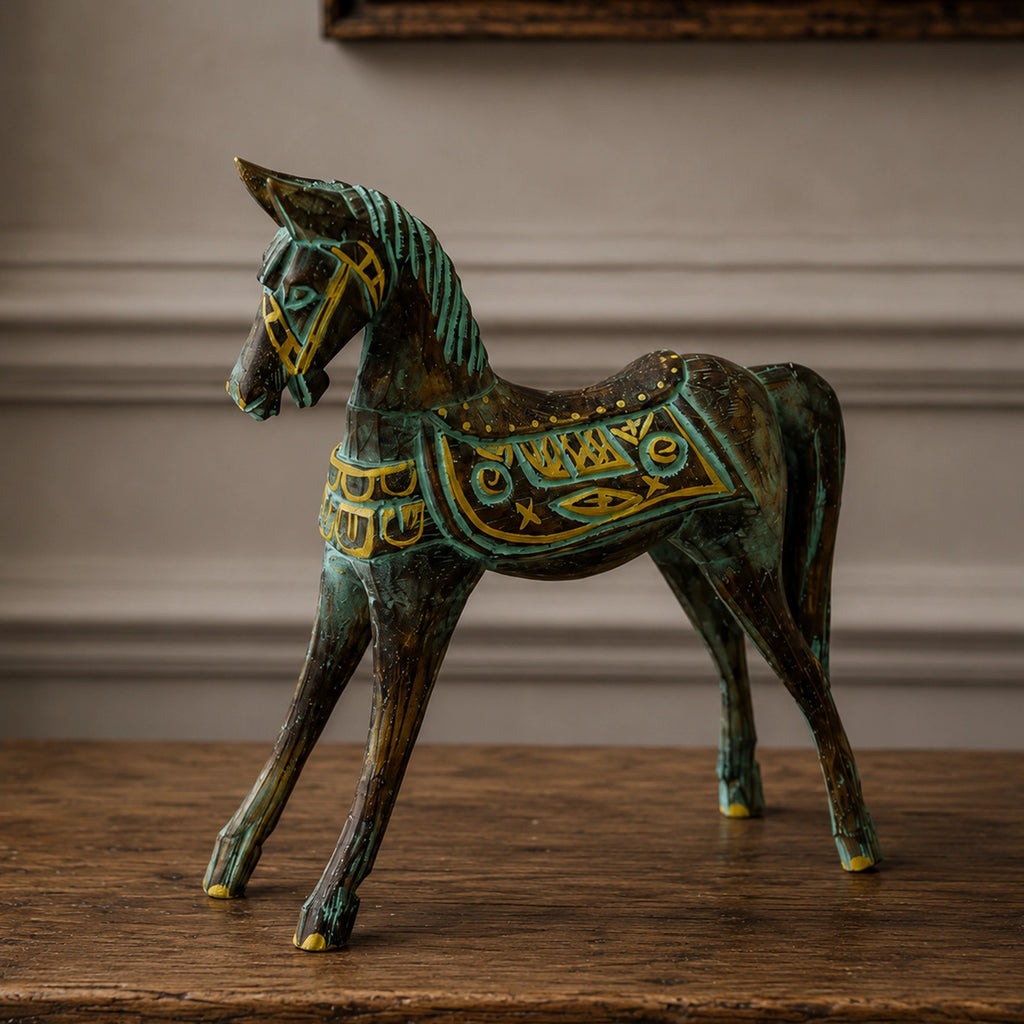 Medium Gold & Turquoise Horse 25 cm