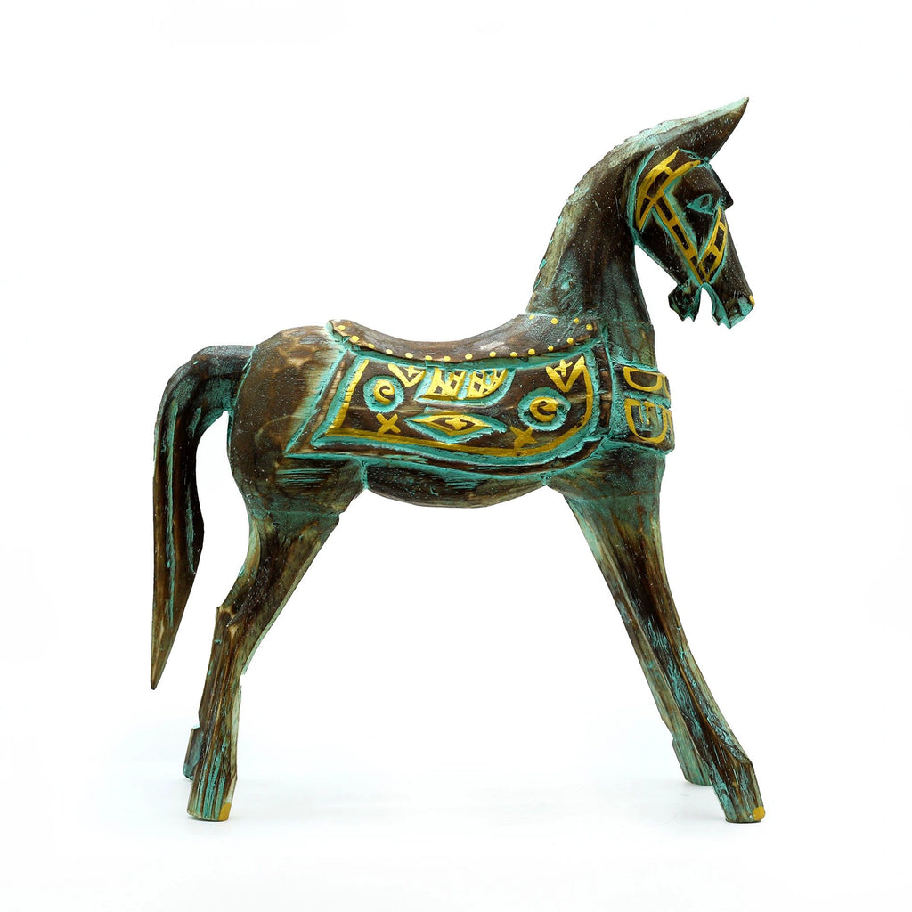 Medium Gold & Turquoise Horse 25 cm