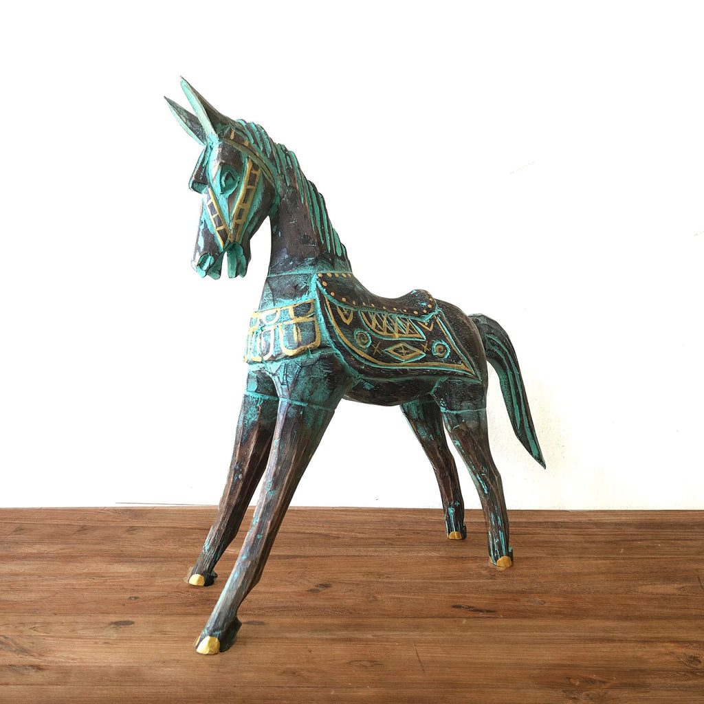 Medium Gold & Turquoise Horse 25 cm