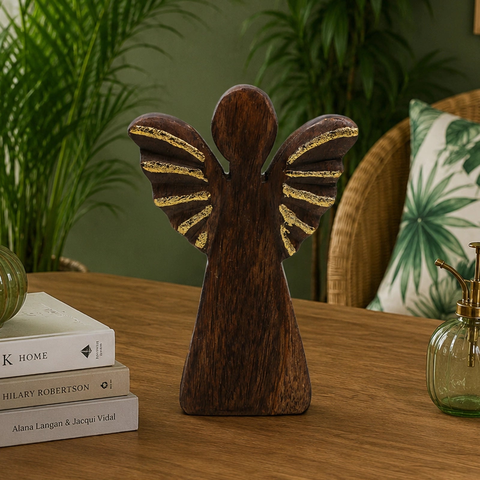 Large Mango Wood Angel - Gold Decor