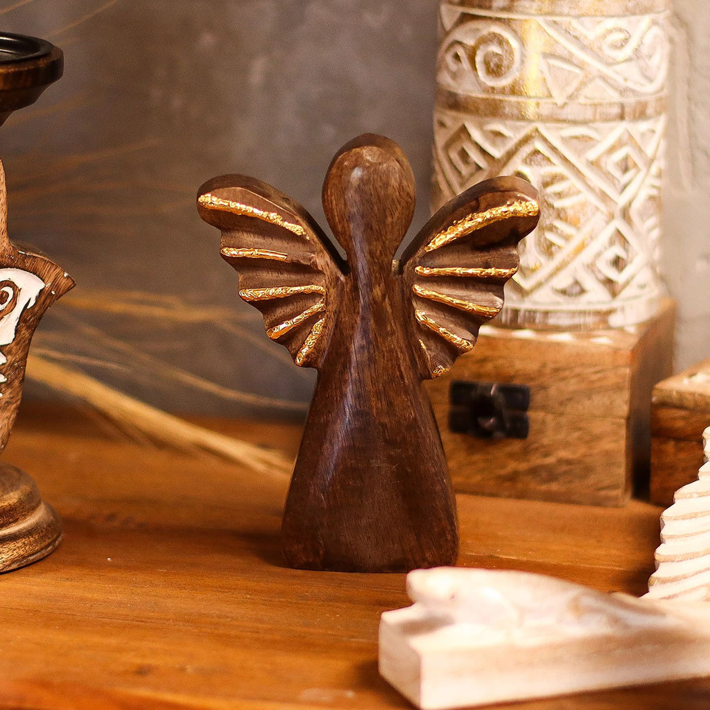 Medium Mango Wood Angel - Gold Decor