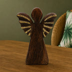 Medium Mango Wood Angel Figurines Statuettes - Gold Decor