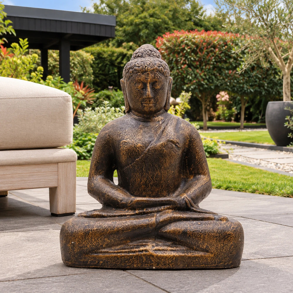 Medium Outdoor Garden Buddha Statue Classic Pose - Antique Gold - 50cm