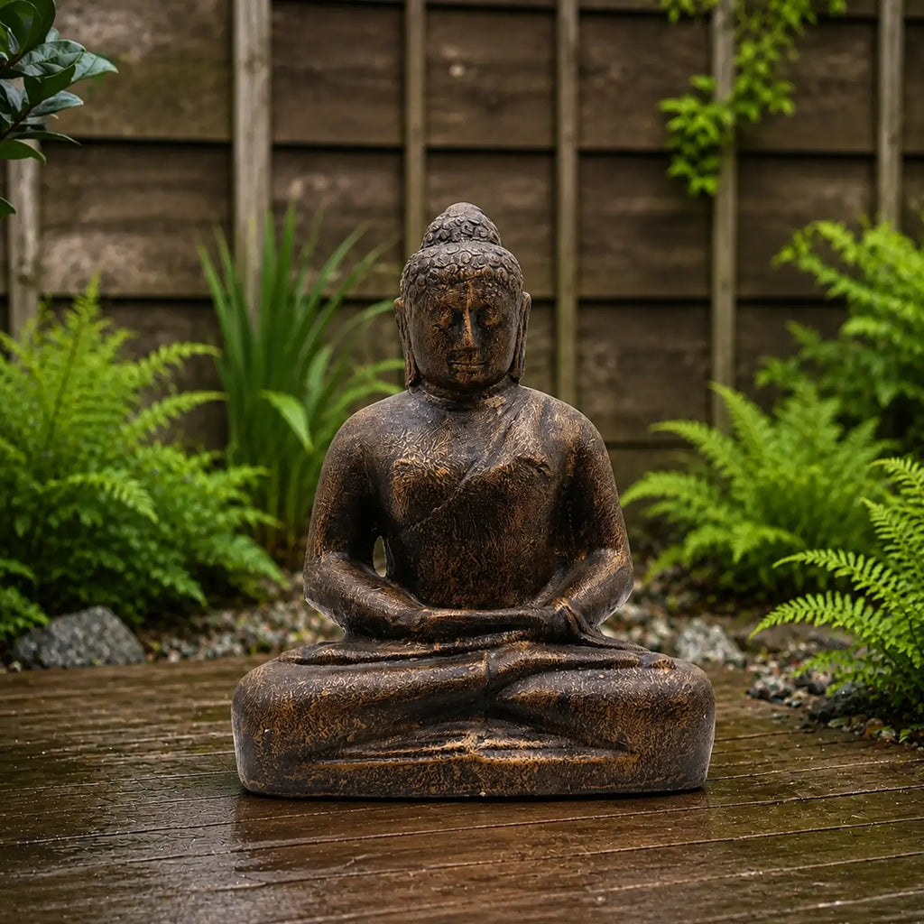 Medium Outdoor Garden Buddha Statue Classic Pose - Antique Gold - 50cm