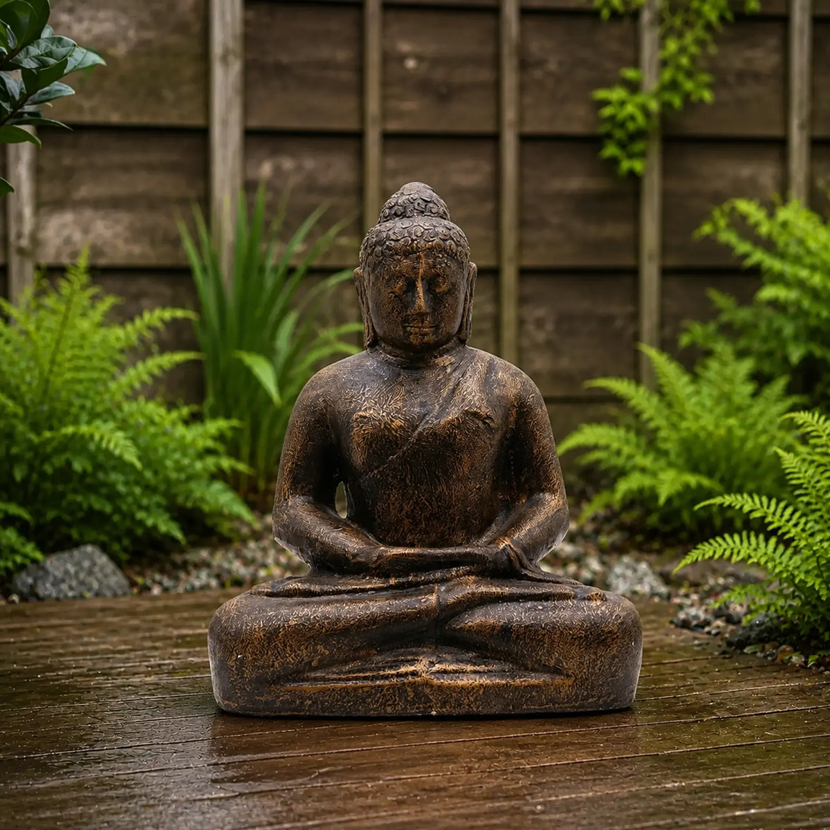 Medium Outdoor Garden Buddha Statue Classic Pose - Antique Gold - 50cm