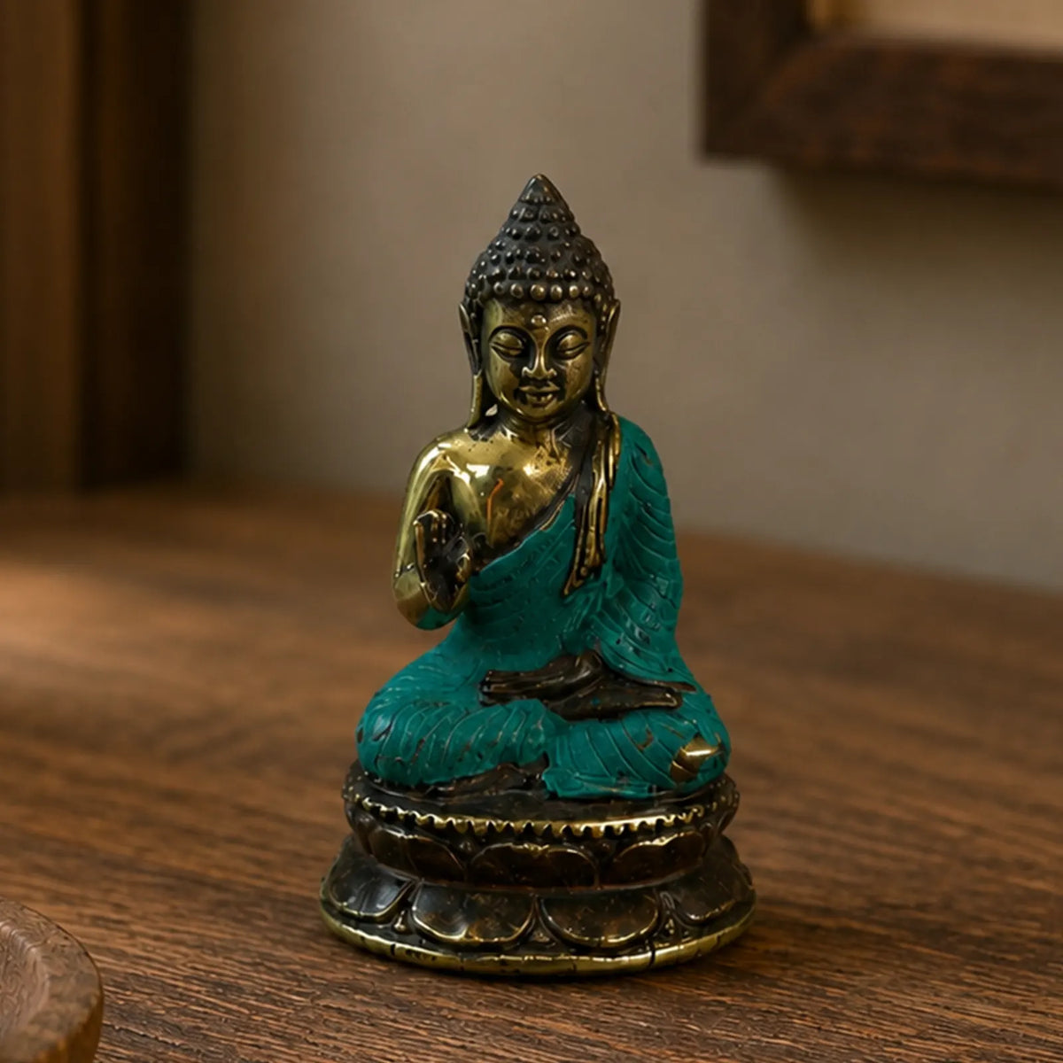 Mini Hand Up Sitting Brass Buddha Figure