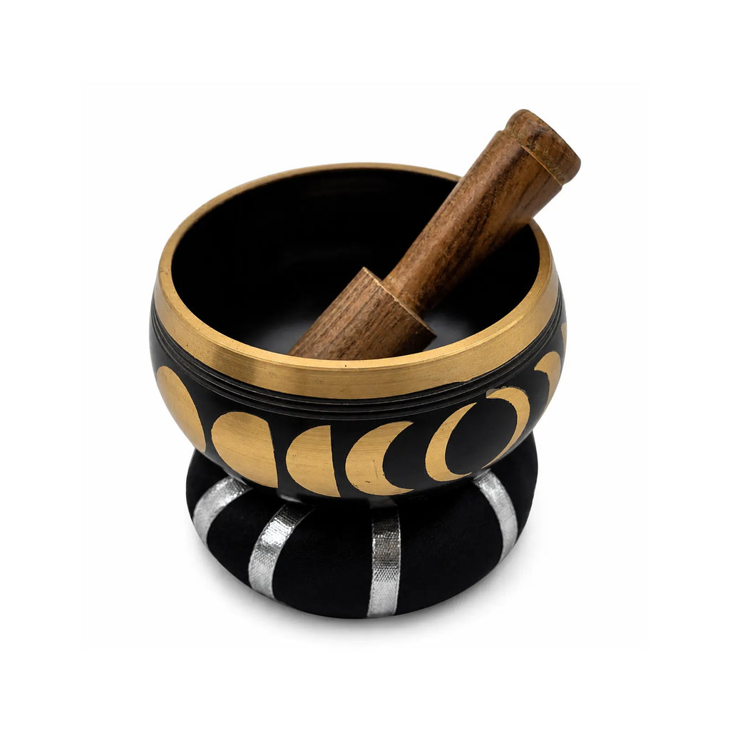 Moon Phase Tibetan Singing Bowl Set - Black 10.7cm