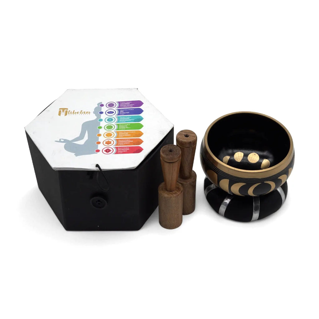 Moon Phase Tibetan Singing Bowl Set - Black 10.7cm
