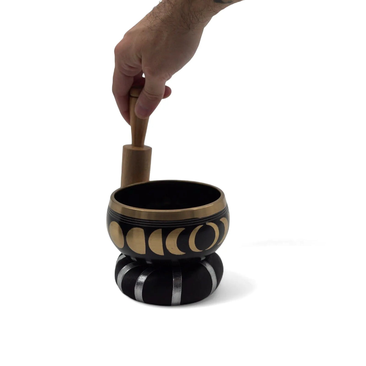 Moon Phase Tibetan Singing Bowl Set - Black 10.7cm