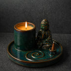 Multi Purpose Buddha Incense Burner & Holder Plate - Ceramic Blue