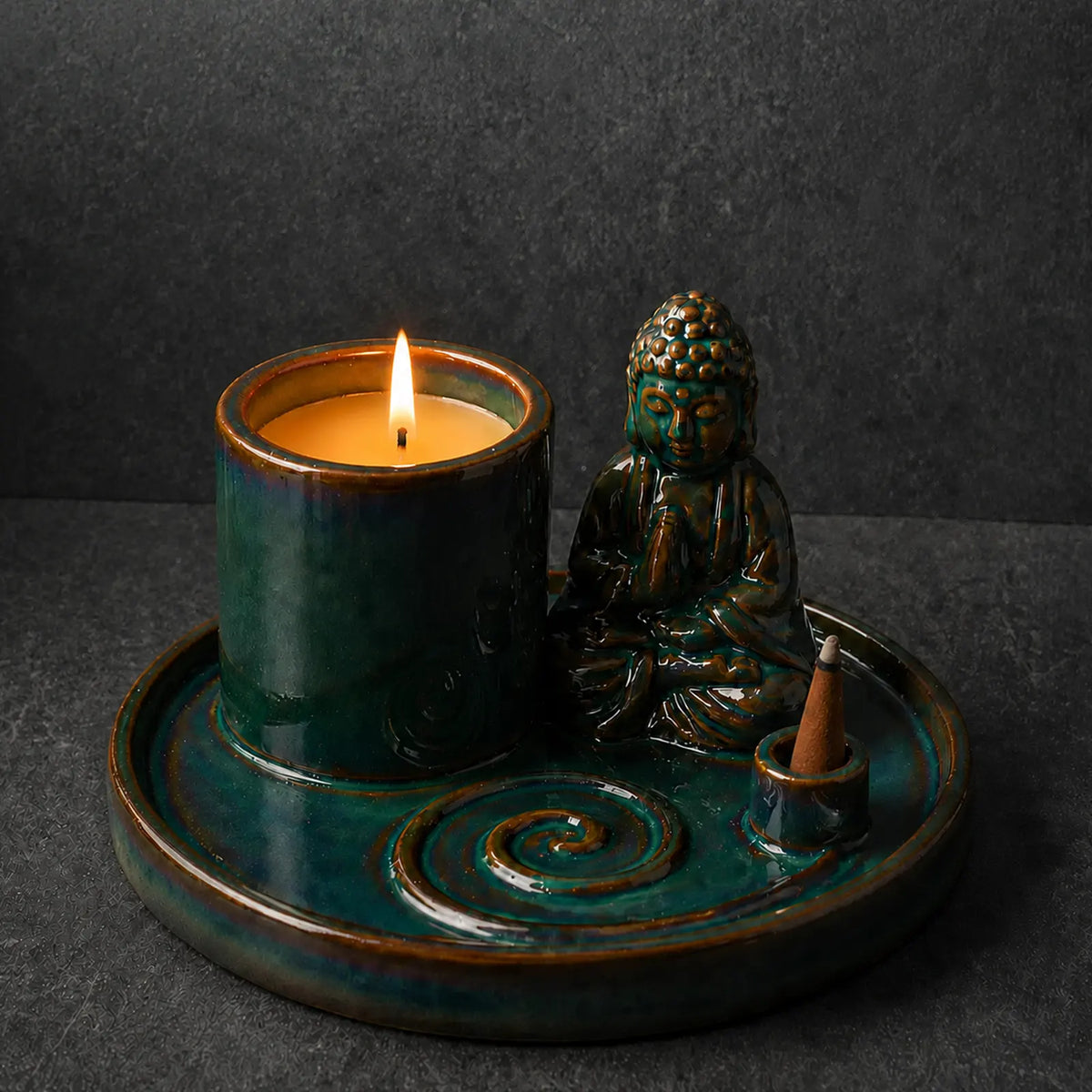 Multi Purpose Buddha Incense Burner & Holder Plate - Ceramic Blue