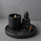 Multi Purpose Buddha Incense Burner & Holder Plate - Ceramic Matt Black