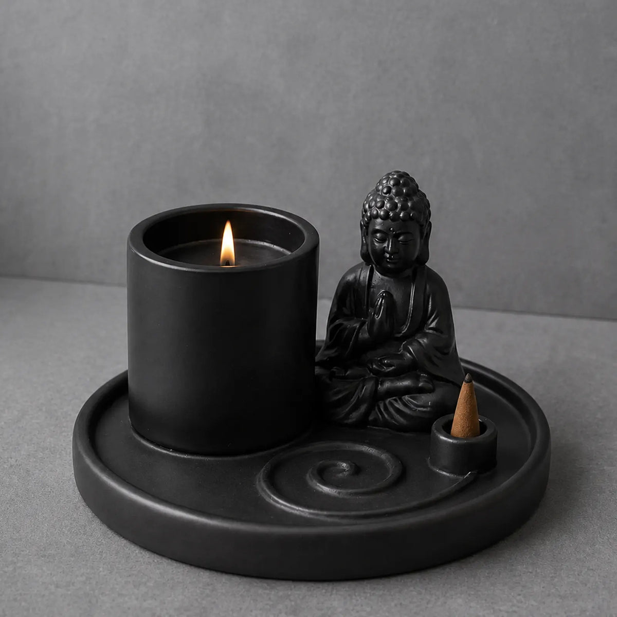 Multi Purpose Buddha Incense Burner & Holder Plate - Ceramic Matt Black